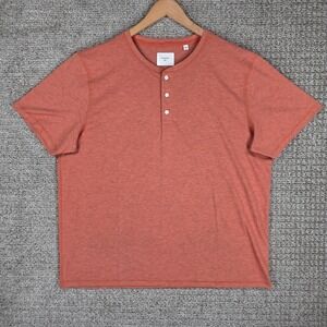 Billy Reid Mens XXL Short Sleeve Henley T Shirt Orange Heathered Cotton